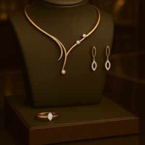 Minimalist Curved Diamond Pendant Necklace Set