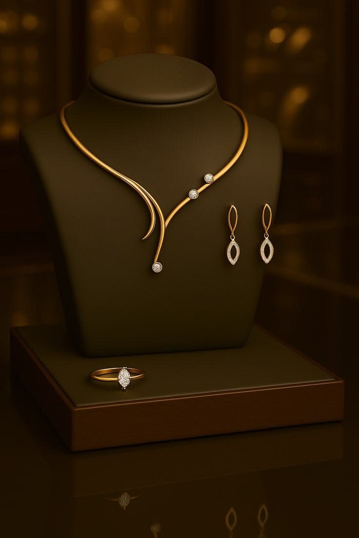 Minimalist Curved Diamond Pendant Necklace Set