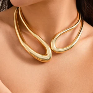 Modern Sculpted Gold Statement Necklace