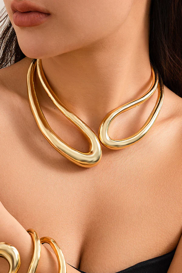 Modern Sculpted Gold Statement Necklace
