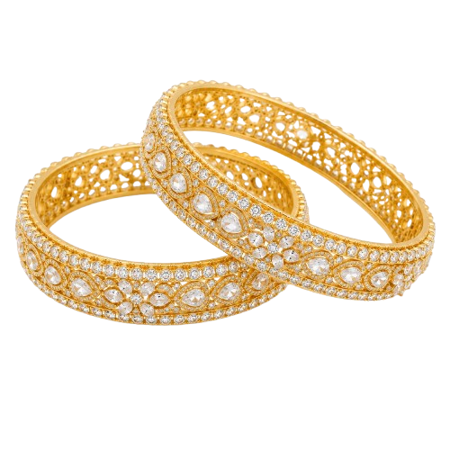 Wedding Wear Gold-Plated Stone Bangles (Set of 2)