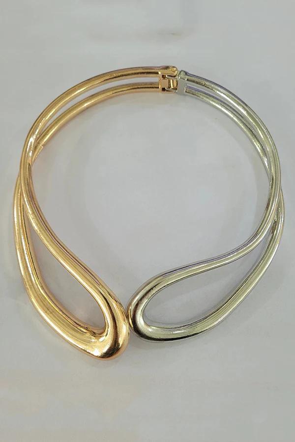 Modern Sculpted Gold Statement Necklace - Image 2