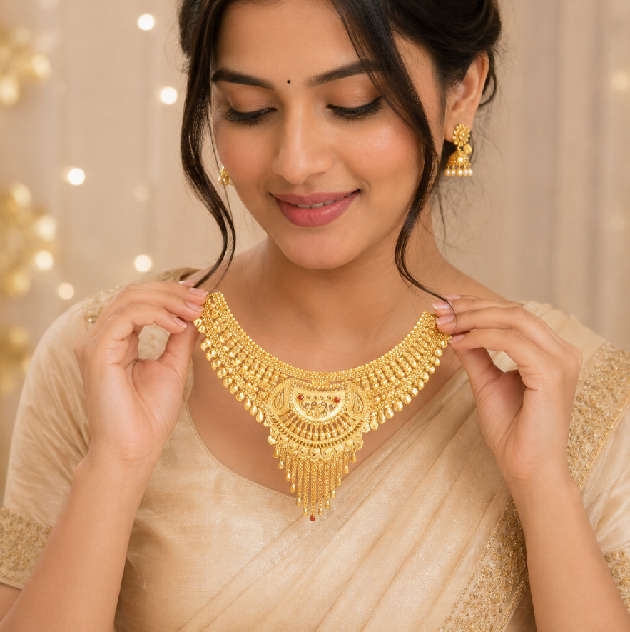 Elegant Traditional Wear Gold Necklace